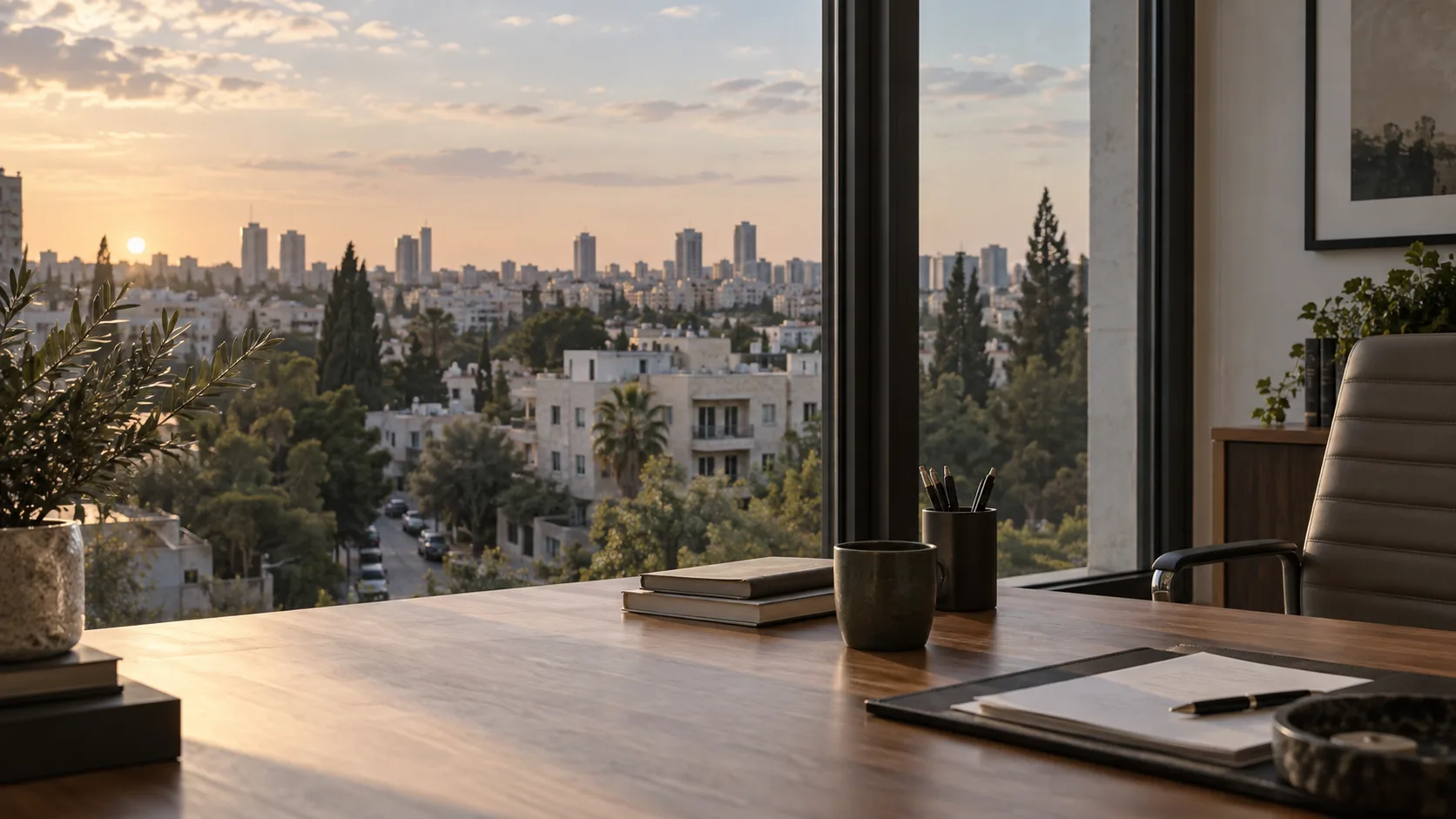 נוף עירוני שקט הנשקף ממשרד